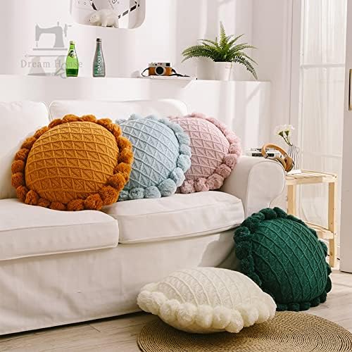 Vctops Cute Pom Poms Knitted Throw Pillow with Insert