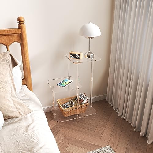 Eglaf Acrylic 3 Tier Side Table - Clear Nightstand for Bedroom Living Room Entryway