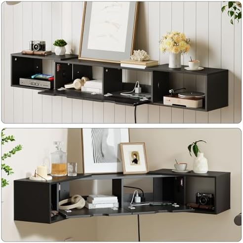 HOOBRO 622 Floating TV Stand with Power Outlet Black