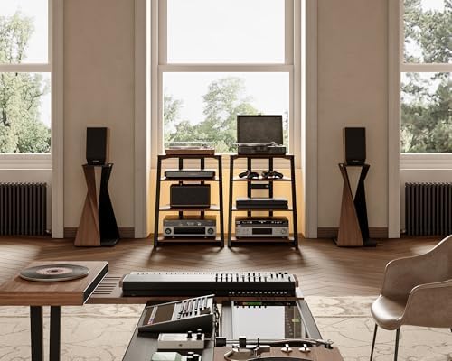 FITUEYES 4-Tier AV Media Stand with LED Backlight for Record Player and Xbox One