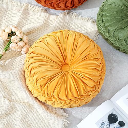 Yellow Velvet Round Throw Pillow 15 Inch Decorative