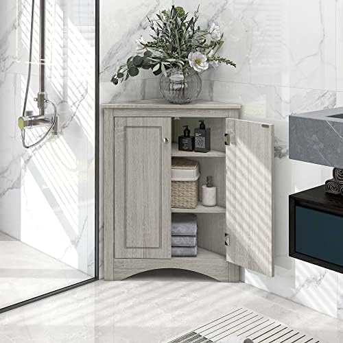 Merax Corner Storage Cabinet with Two Doors Oak