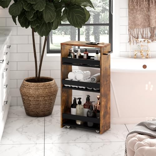 TEAMIX 4 Tier Storage Cart with Handle and Wheels