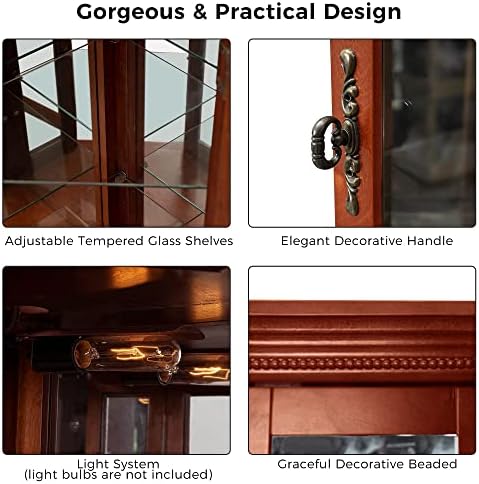 Wooden Corner Display Cabinet with Lights and 6 Shelves