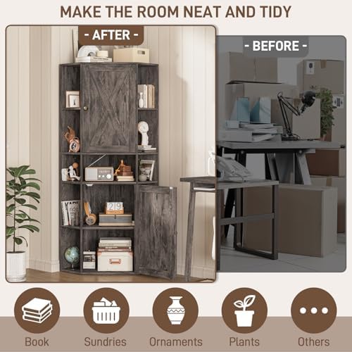 Farmhouse Corner Cabinet with Adjustable Shelves and Doors Grey 1