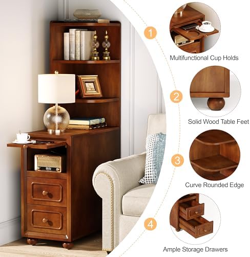 Solid Wood End Table with Drawers and Reversible Shelves 1