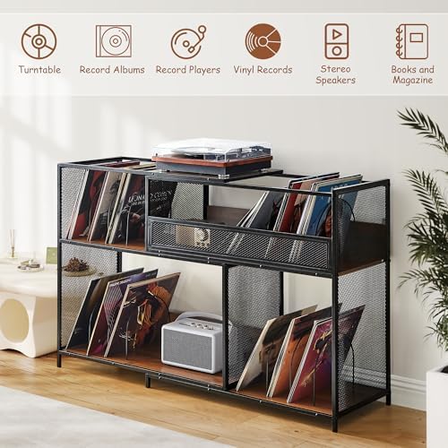 Large Record Player Stand with Vinyl Storage Cabinet