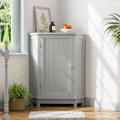 Mancofy Bathroom Corner Storage Cabinet with Adjustable Shelves Gray