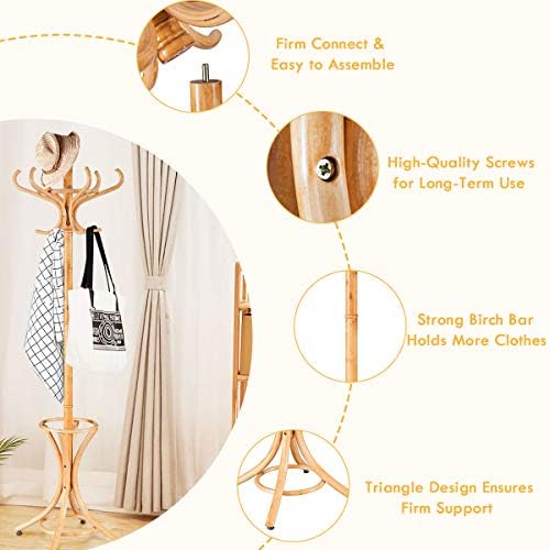 Tangkula 755 Inch Standing Coat Rack with 12 Hooks and Umbrella Stand