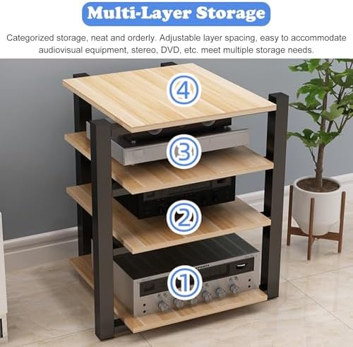 Teak Media Shelf 4 Tier Heavy Duty Audio Stand