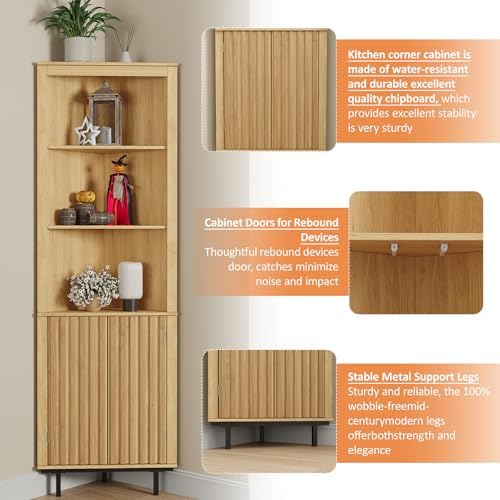 Maupvit Modern Boho Corner Shelf 69 Inch Storage Cabinet