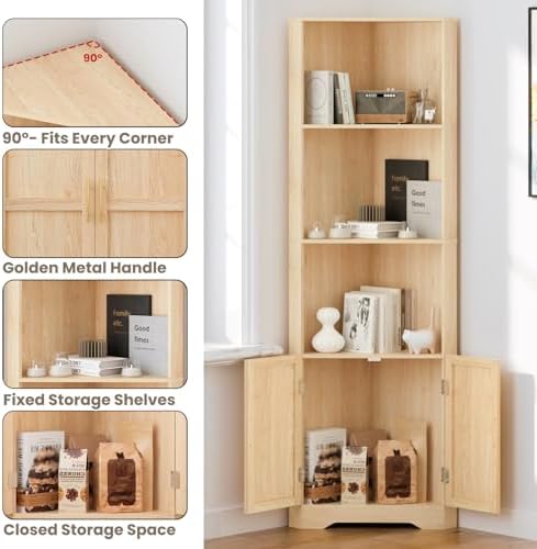 CHUWELL Corner Cabinet with Adjustable Shelves and Barn Doors