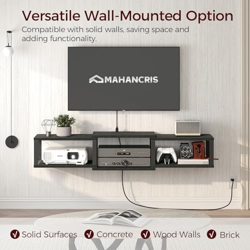 Floating TV Stand with Power Outlet and Storage