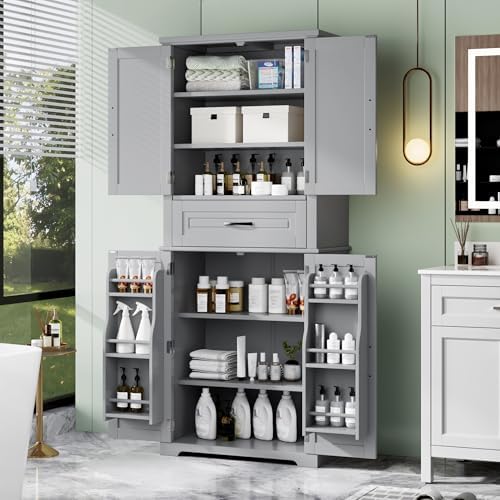 Tall Bathroom Storage Cabinet with Adjustable Shelves and Drawer