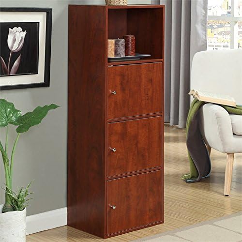 Convenience Concepts Xtra Storage Three-Door Bookcase in Cherry Wood Finish 1