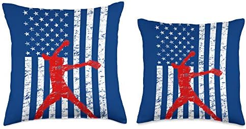 Distressed American Flag Softball Pitcher Throw Pillow