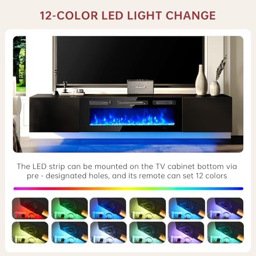 Oneinmil 70 Inch Floating TV Stand with Electric Fireplace