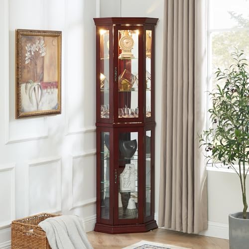 Corner Curio Cabinet with Glass Doors and LED Lighting