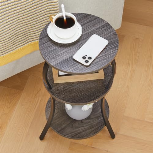 YEAKOO Vintage 3-Tier Round End Table for Small Spaces