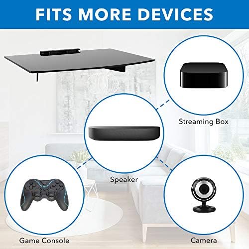 Mount-It Cable Box Tempered Glass Shelf Wall Mount 22 lbs Capacity Black