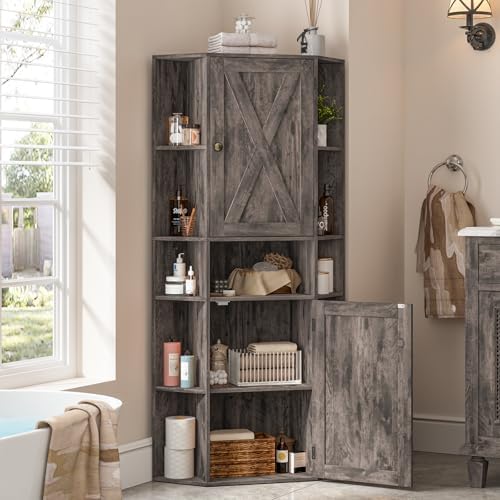 Farmhouse Corner Cabinet with Adjustable Shelves and Doors Grey 1
