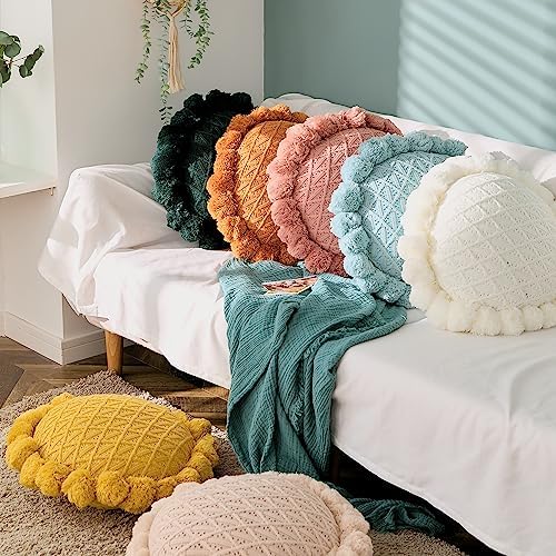 ATMOSURELY Boho Cotton Knitted Throw Pillow with Tassels