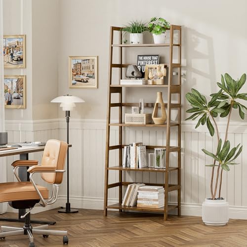 Vovala 5-Tier Bamboo Bookshelf with Modern Ladder Design