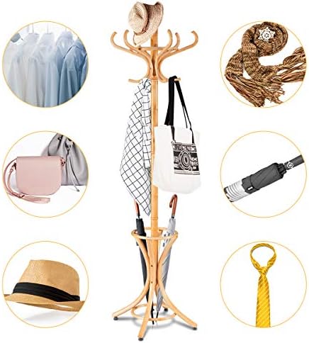 Tangkula 755 Inch Standing Coat Rack with 12 Hooks and Umbrella Stand