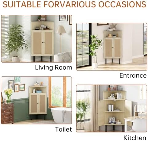 AWQM 4-Tier Corner Cabinet with Shelves and Doors