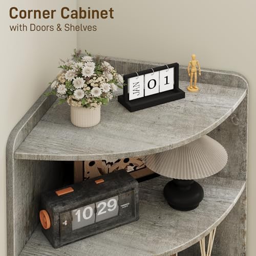 Vabches Tall Corner Cabinet with Barn Door Design Grey