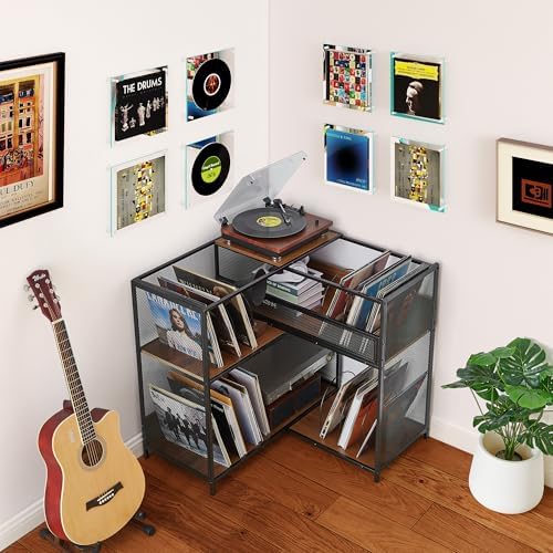 Large Record Player Stand with Vinyl Storage Cabinet
