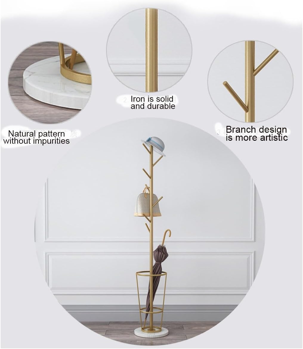 Coat Rack with Umbrella Holder Gold and White