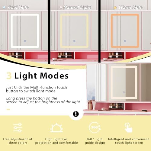 Timechee Vanity Mirror with 9 Drawers and 3 Color Lights