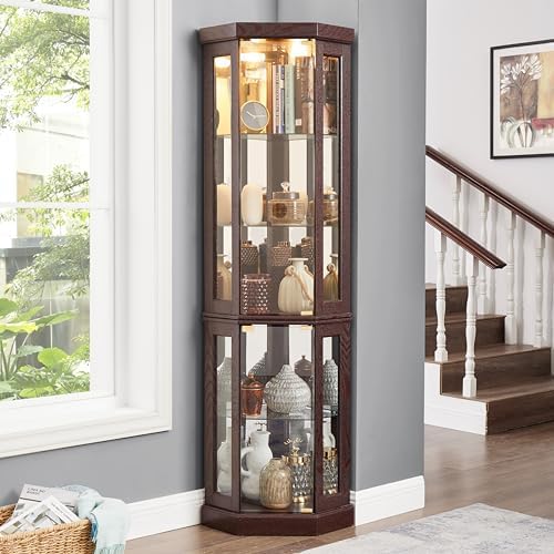 Ball Cast Lighted Corner Curio Cabinet with Glass Doors