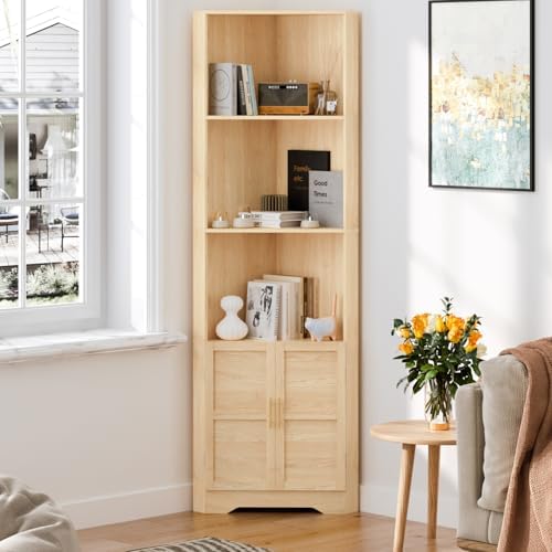 CHUWELL Corner Cabinet with Adjustable Shelves and Barn Doors
