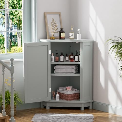 Merax Corner Storage Cabinet with Adjustable Shelf Grey