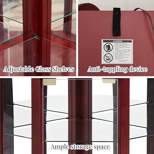 Lighted Corner Display Cabinet with 5 Shelves and Tempered Glass Doors