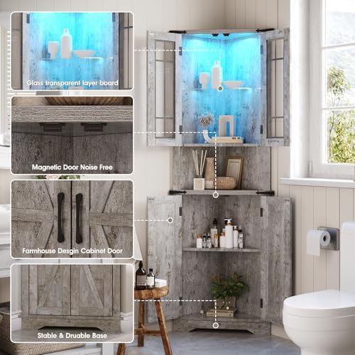 Farmhouse Corner Cabinet with LED Light