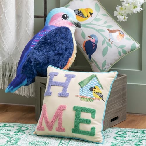 Evergreen Flag Shaped Throw Pillow with Embroidery Blue Bird