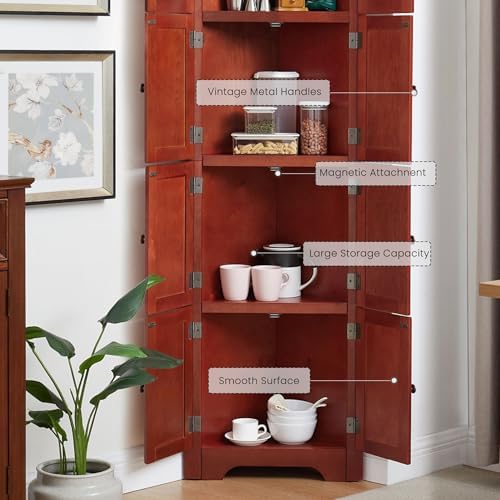 Corner Storage Cabinet 72 Inch Tall Wooden Kitchen Pantry with 8 Doors and 4 Adjustable Shelves