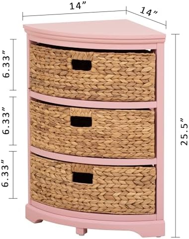 eHemco Hampton Meadows 3 Tier Corner Table with 3 Wicker Baskets Pink