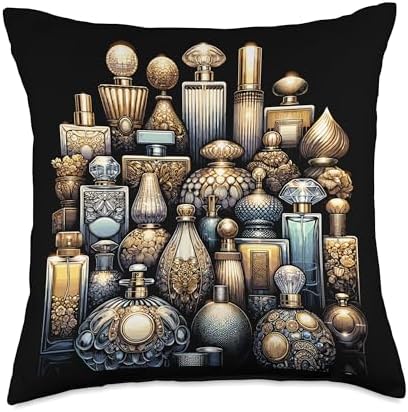 Perfume Bottle Collector Throw Pillow 18x18 Multicolor