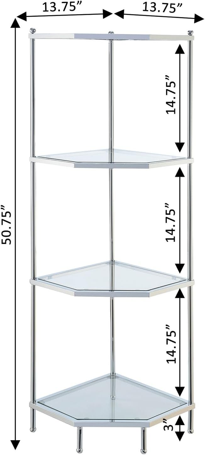 Convenience Concepts Royal Crest 4 Tier Corner Shelf Chrome Glass