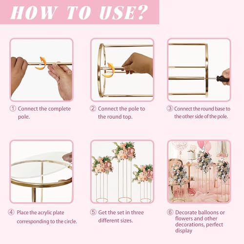 3PCS Gold Cylinder Pedestal Stands for Party Decorations