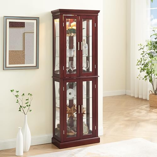 Homfii Lighted Display Cabinet with Adjustable Shelves and Mirrored Back