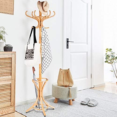 Tangkula 755 Inch Standing Coat Rack with 12 Hooks and Umbrella Stand