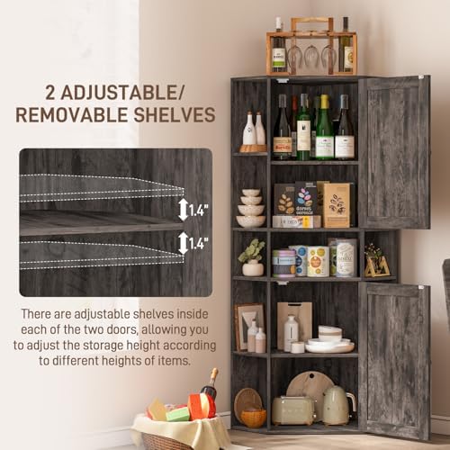 Farmhouse Corner Cabinet with Adjustable Shelves and Doors Grey 1