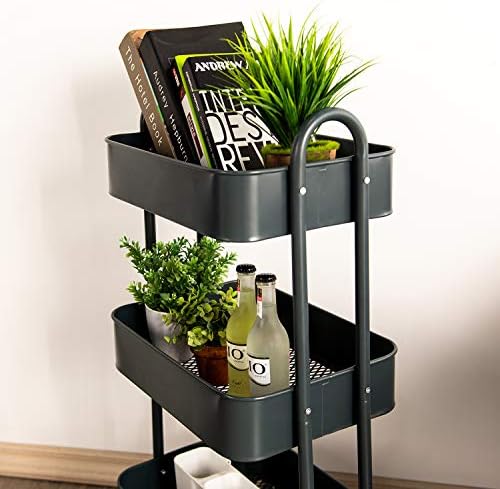 Wonline 3-Tier Metal Rolling Storage Cart with Locking Casters Grey