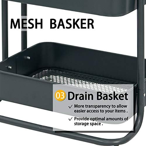 Wonline 3-Tier Metal Rolling Storage Cart with Locking Casters Grey