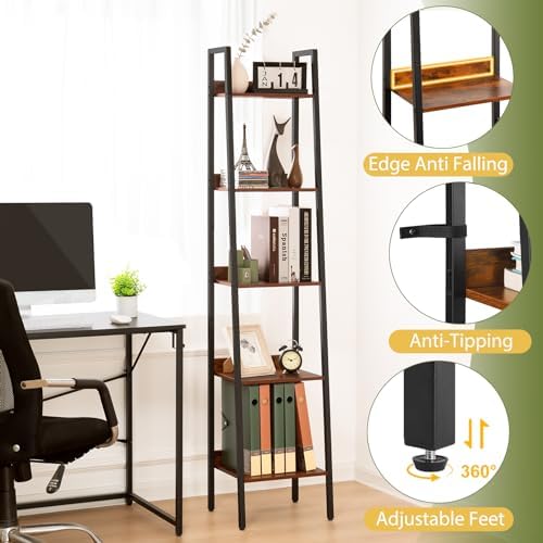 Yoobure 5 Tier Ladder Bookshelf Corner Shelf
